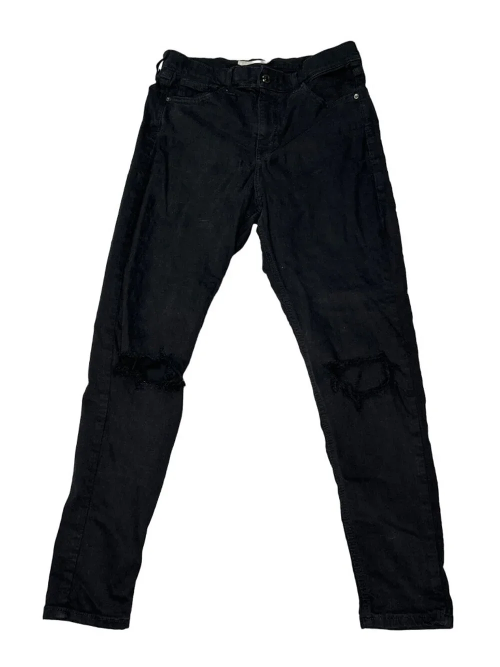 Topshop Jamie Jeans Womens W30 Black High Rise Skinny Distressed Knee Stretch